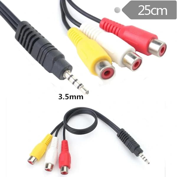 3,5 mm til RCA AV-videokabel 3,5 mm han til 3 RCA han stereo lyd- og videokabel