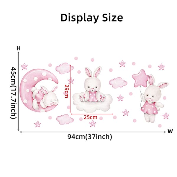 Rabbits with Balloons Pink, Personalized Wall Decals Watercolor