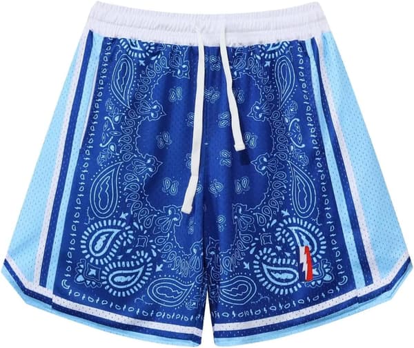 EMON Basketshorts för män Träning Atletisk Paisley Shorts Mesh Löparbyxor Blå X-Large-FX-
