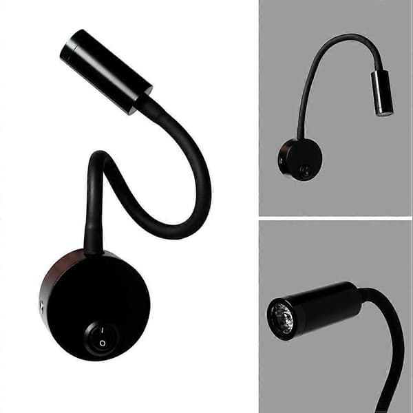 2 stk. 3W Fleksible LED Svanhals Sengelampe Væglampe Cylinder med Slids Ingen Kabel (Sort)