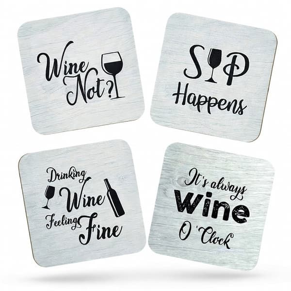 4-pak - Glasbrikker Vin tema - Underlag til Glas multifärg multicolor