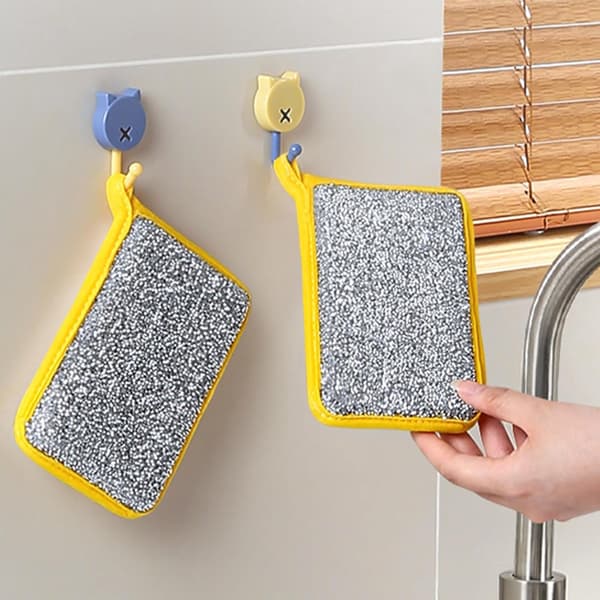 Double-sided dishcloths, one side is microfiber, the other is a soft scouring pad. Reusable, highly absorbent, scratch-free, yellow, 5-pack.