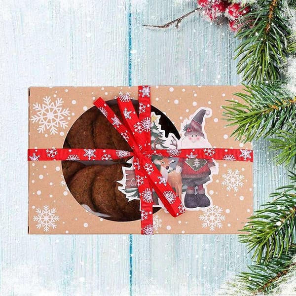 12 pcs Christmas Cookie Box Kraft Paper for Packaging Cookies and Pastries
