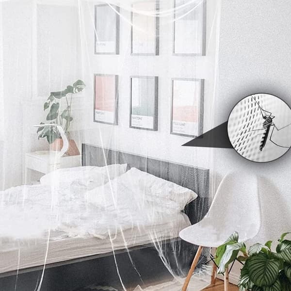 Rectangular Mosquito Net Bed Canopy Fine Mesh Polyester with 4 Doors for Single or Double Beds Indoor Outdoor White 190x210x240cm