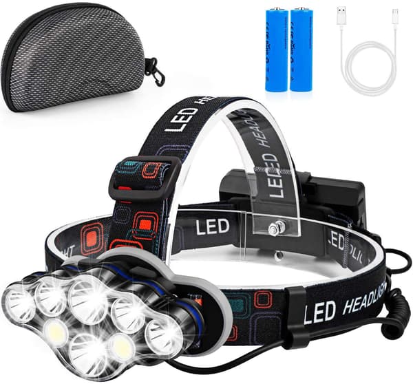 Headlamp, Super Bright 13000 Lumen 8 LED Headlamp, USB Rechargeable