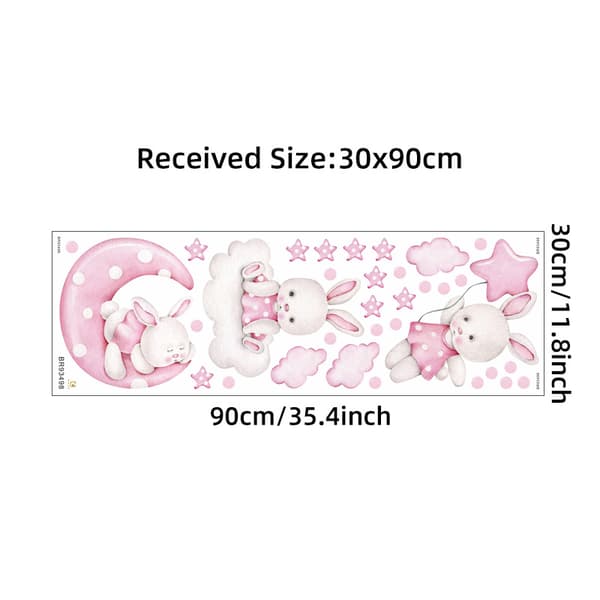 Rabbits with Balloons Pink, Personalized Wall Decals Watercolor