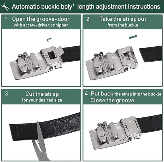 Men's Belt Buckle, Automatic Buckle, Sliding Buckle for Leather Belt - Black