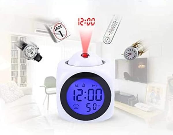 ING Projection Alarm Clock, Digital Alarm Clock, Digital Clock, White