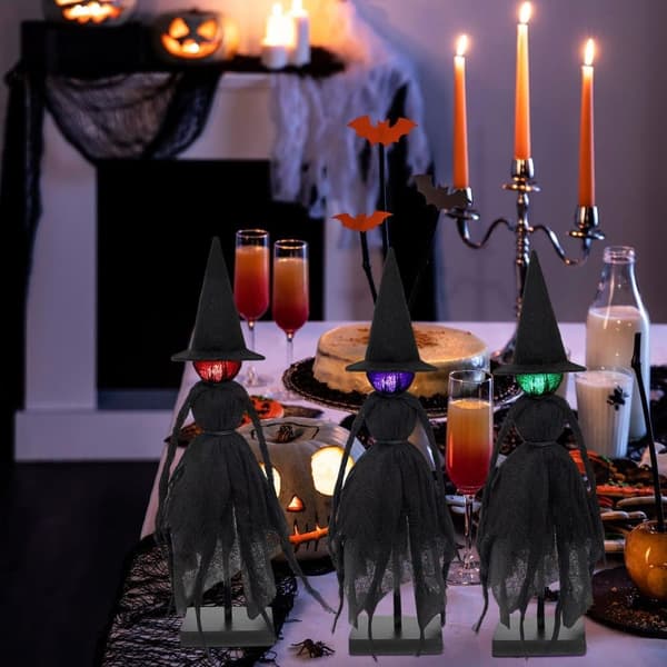 Halloweenpynt Indendørs, Sæt med 3 Primitive Hekse med Hatte