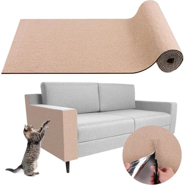 Selvklæbende kradsemåtte til katte 40x200cm Khaki - Anti-ridse sofaprotector - Slidstærk kradsemåtte til indekatte