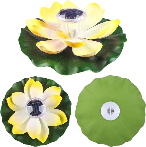 Solcellelamper til dam, flydende lotusblomst solcellelamper til pool, havedam, solcellelamper til åkandeblomster Lotus Light (gul) Lotus Light (Yellow)