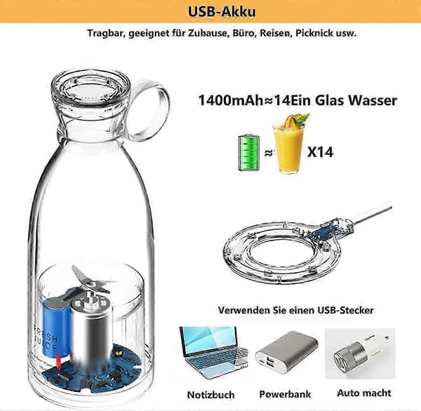 Personlig størrelse blender, bærbar blender, batteridrevet USB-blender 26s