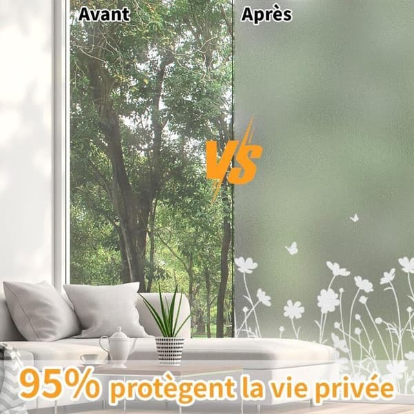 Frosted Window Film with Floral Pattern, UV-Resistant, Heat-Resistant, Electrostatic, Glue-Free, 45 × 200 cm