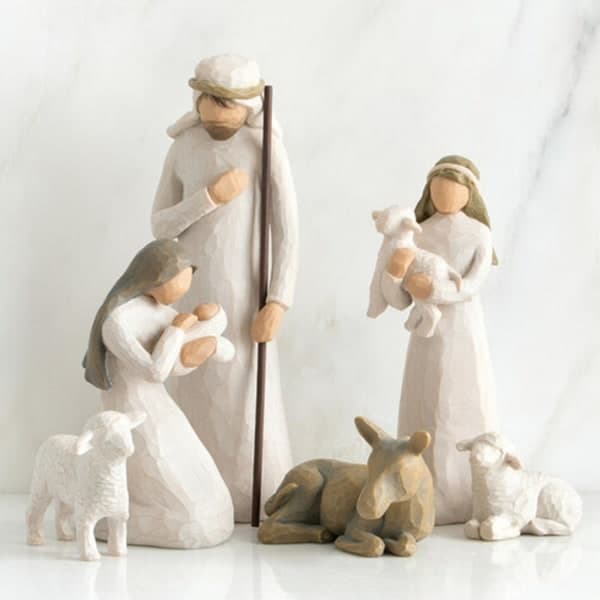 Willow Tree Julekrybbe, 6 håndmalede julefigurer til dekoration [JUN]