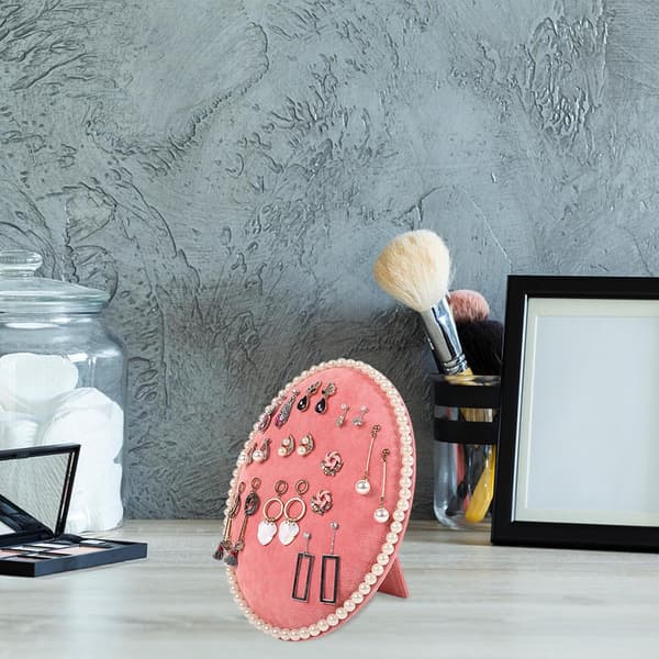 Øredobber Organizer Stativ Veggmontert Smykkedisplay med Oval Perlepanel Rødfløyels Holder for Studs