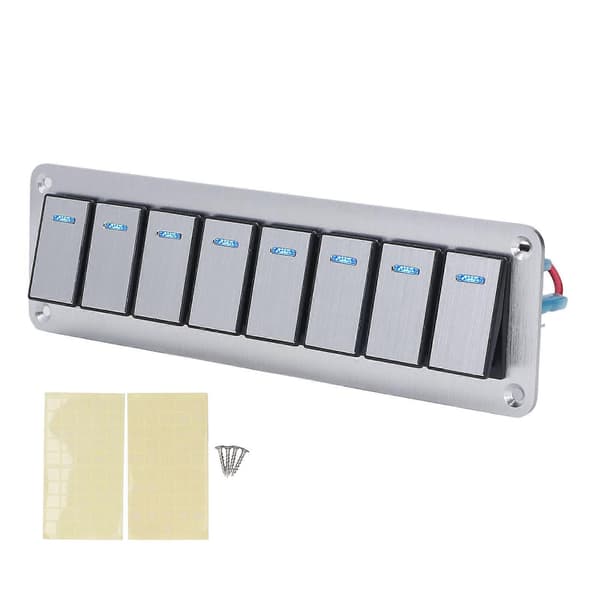 Vippebryterpanel 8-veis 3-pinners LED Enkelt Blått Lys Indikerende Vippebryter På Av Bryterpanel 12-24V