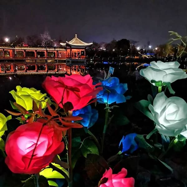5-LED Solar Rose Blomster Solcellelampe Lys 75cm Hvit Rose Landskapslampe Utendørsbelysning Hagedekorasjon