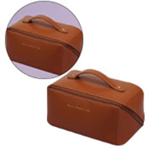 PU Leather Toiletry Bag, Waterproof, Large Capacity, Compartment Design, Portable, Delicate Cosmetic Makeup Bag, Brown