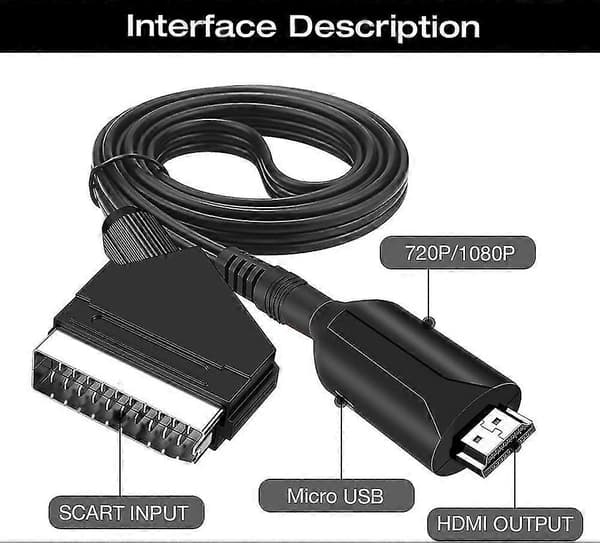 SCART til HDMI-omformer for HD-TV, STB, VHS, PS3, Sky og Blu-ray DVD-spiller - Lyd/video-adapter