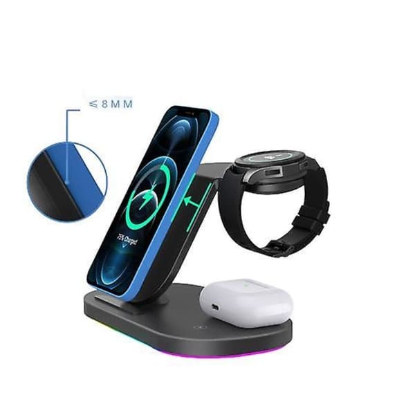 3-i-1 Trådløs Android-oplader, kompatibel med Samsung-enheder, ladestation kompatibel med Galaxy-telefon og -ur
