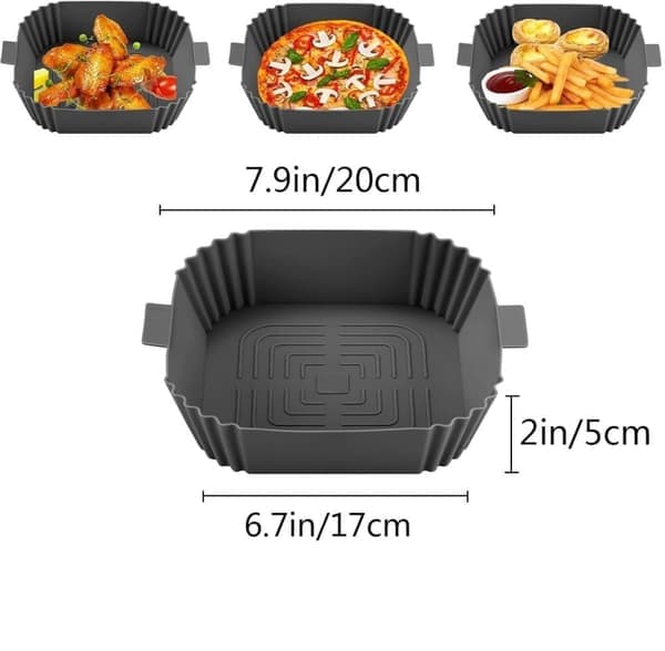 2-pakning Airfryer Silikonkurv, Grå, Gjenbrukbar, Non-stick, Enkel å rengjøre Grå