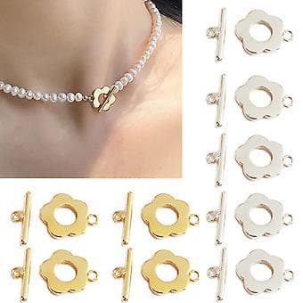 5 sæt blomsterlås T-bar lukning forbindelse OT halskæde armbåndslås (guld)