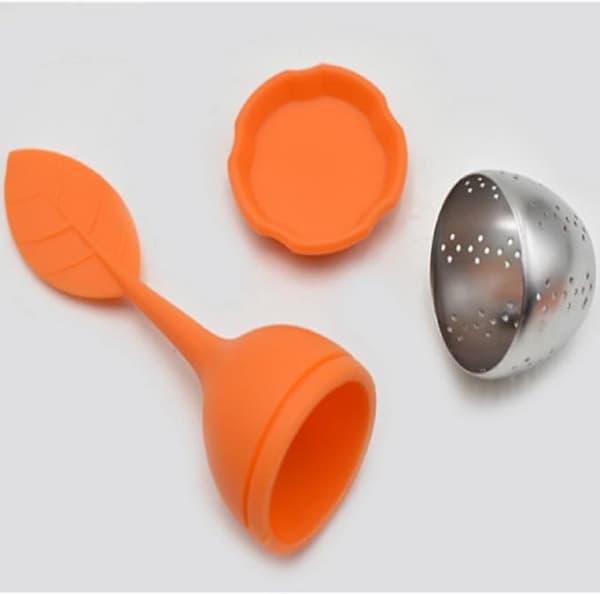 Tesil Silikone Teinfuser (orange) Rustfrit Stål Si Inklusive Drypbakke til Løse Blade eller Urtete