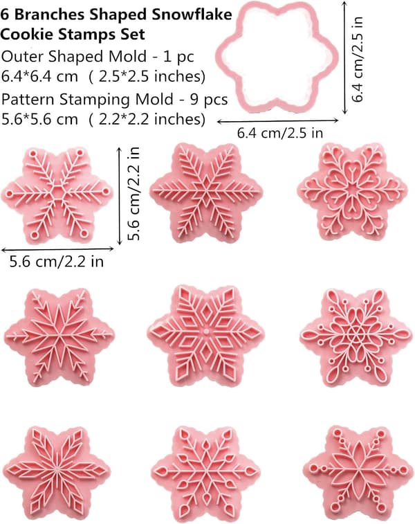 3D Snøfnugg Kakestempelsett - Matsikker plast snøfnugg
