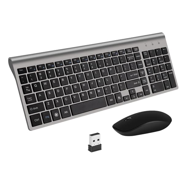 Wireless USB Keyboard and Mouse Combo, Ultra-thin and Silent, for Desktop, Laptop, Grey