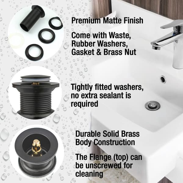 Black Slitless Replacement Sink Drain | Premium Brass Pop