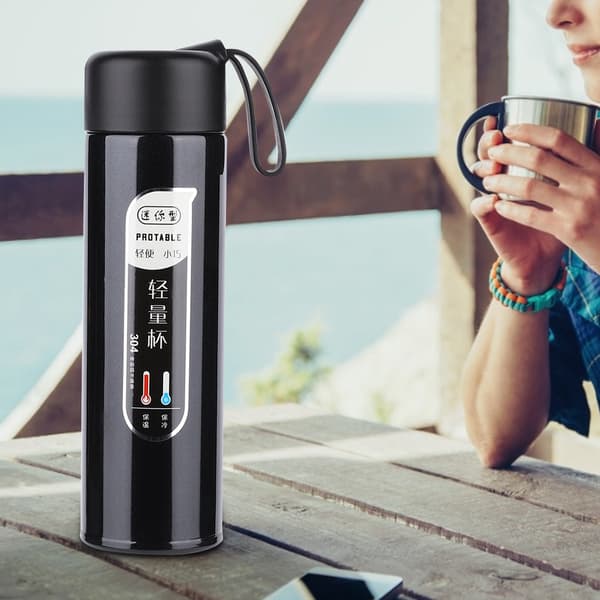 Husholdning 304 Rustfrit Stål Vakuumkop Bærbar Termisk Kop Isolering Vandflaske 320ml Sort 0.3 0.3
