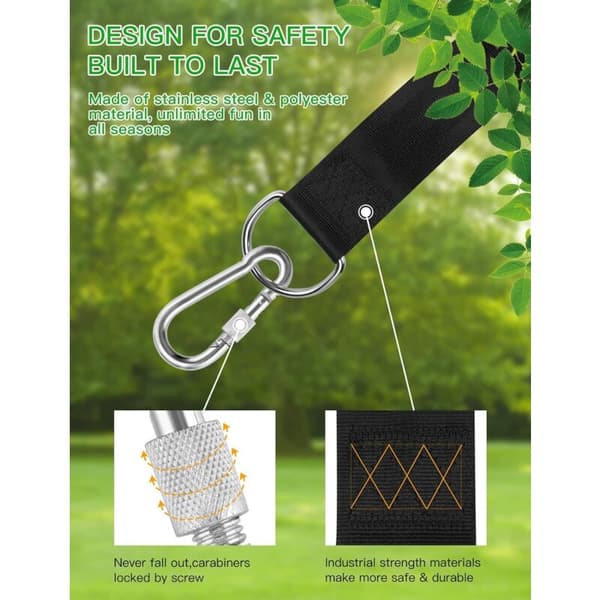 Hammock Strap, Tree Swing Strap, Hammock Swing Mount for Trees 2 x 150 cm with D-ring - Two Carabiners - Max Load 500 kg