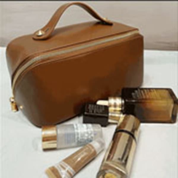 PU Leather Toiletry Bag, Waterproof, Large Capacity, Compartment Design, Portable, Delicate Cosmetic Makeup Bag, Brown