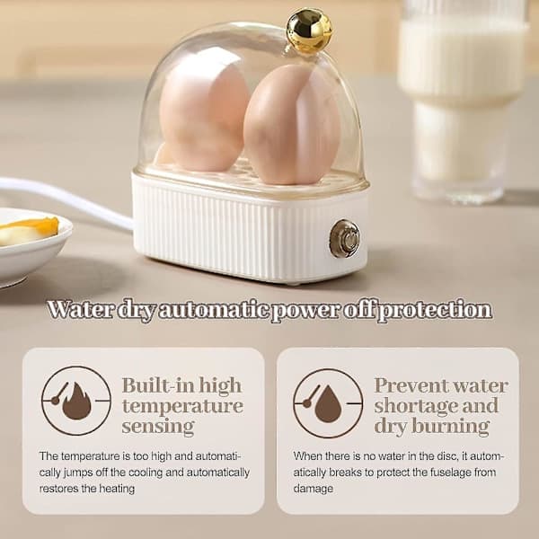 Egg Cooker 2 Eggs, Compact Electric Egg Cooker, Best Egg Cooker Cooks All Three Cooking Levels - Loose, Medium, Hard