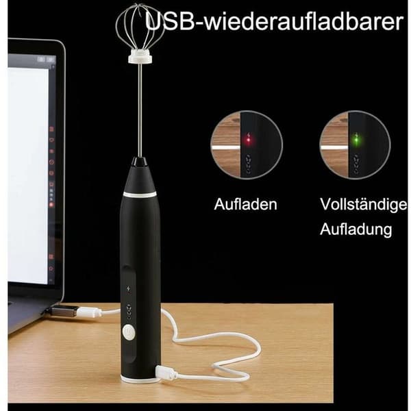 Elektrisk melkeskummer USB oppladbar rustfritt stål - 2 i 1 - For kaffe, latte og cappuccino, egg