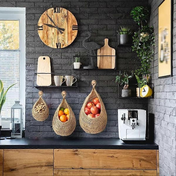 3 Pcs Boho Hanging Baskets, Wall Mounted Fruit Basket for Storage, Vegetables for Potatoes, Garlic