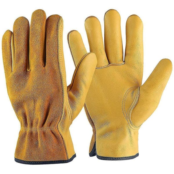 Cowhide Leather Work Gloves for Drivers, DIY, Gardening, Storage, Farm Work, Multi-purpose (XL, Yellow)