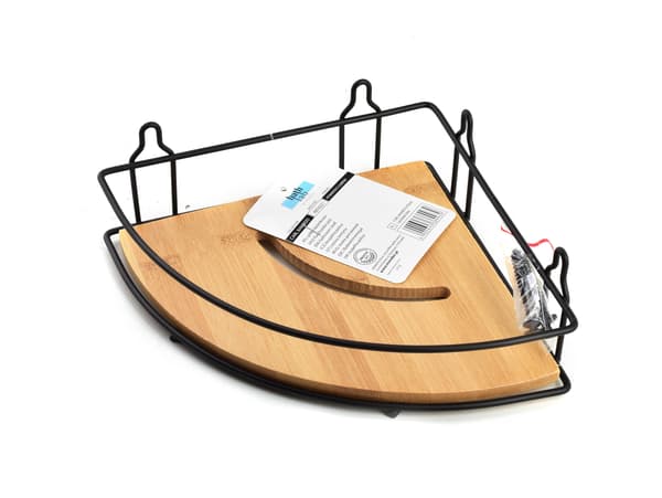 CARL BAMBOO Badeværelseshylde i metal og bambus, 19x20x6,5 cm, mat sort