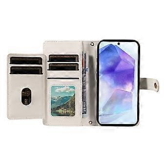 Compatible Wallet Case with Straps for Samsung Galaxy A55 5G, Diamond Pattern Leather Stand Phone Case (White)