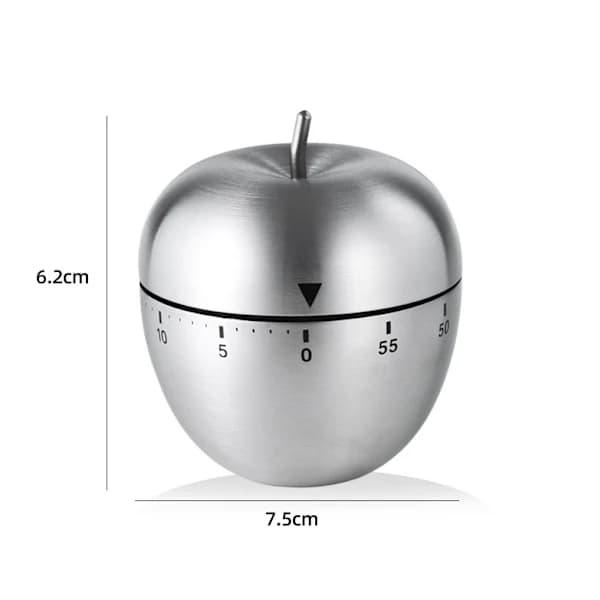 {xj}Apple Køkkenur i Rustfrit Stål Mekanisk Rotationsalarm 60 Min