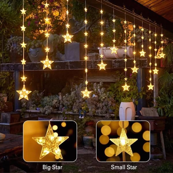 Star Curtain Light String 3m Warm White/Multicolor with Solar Powered+USB