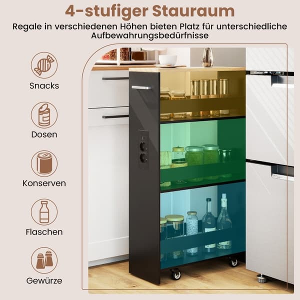 Kapea säilytysvaunu latausasemalla – 4 tasoa, musta