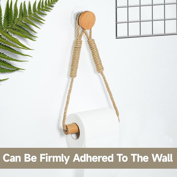 Nautical Rope Towel Holder, Self-Adhesive Suction Cup, Wood & Rope