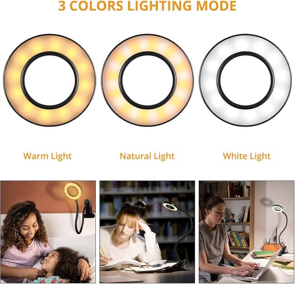 Skrivebordslampe med klemme, 10 dimbar lysstyrke 3 lysmoduser leselampe, klemme sengelampe for maling, håndarbeid, studier, videokonferanse