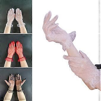 Aftenhandsker til kvinder, fuldfingerhandsker, bal-tilbehør, flapperhandsker fra 1920'erne, strækbare handsker, beige (beige)