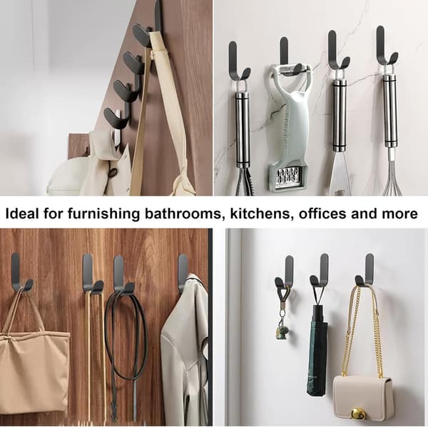 Self-adhesive towel hooks, 20 pcs self-adhesive stainless steel wall hooks, black, heavy duty