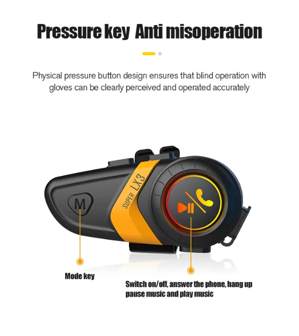 Motorsykkel Intercom Hodesett LX3 Gul