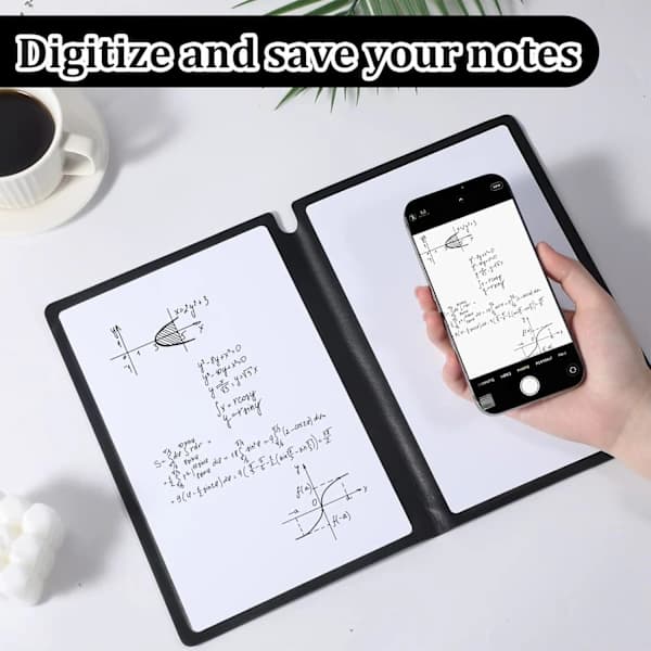 A5 Reusable Whiteboard Notebook with PU Cover and Dry Erase Pens for Office School Home Grey