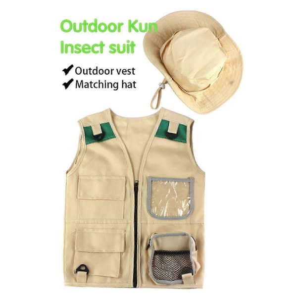 Outdoor Adventure Set, Khaki Cargo Vest and Hat for Toddlers, Comfortable and Durable Explorer Costume