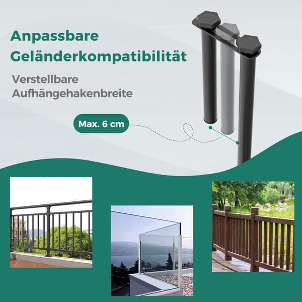 Fällbart balkongbord – hängbord i metall, svart